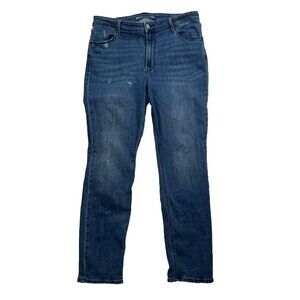 Old Navy High Rise Straight Jeans 16 Distressed Bleach Medium Wash Stretch Denim